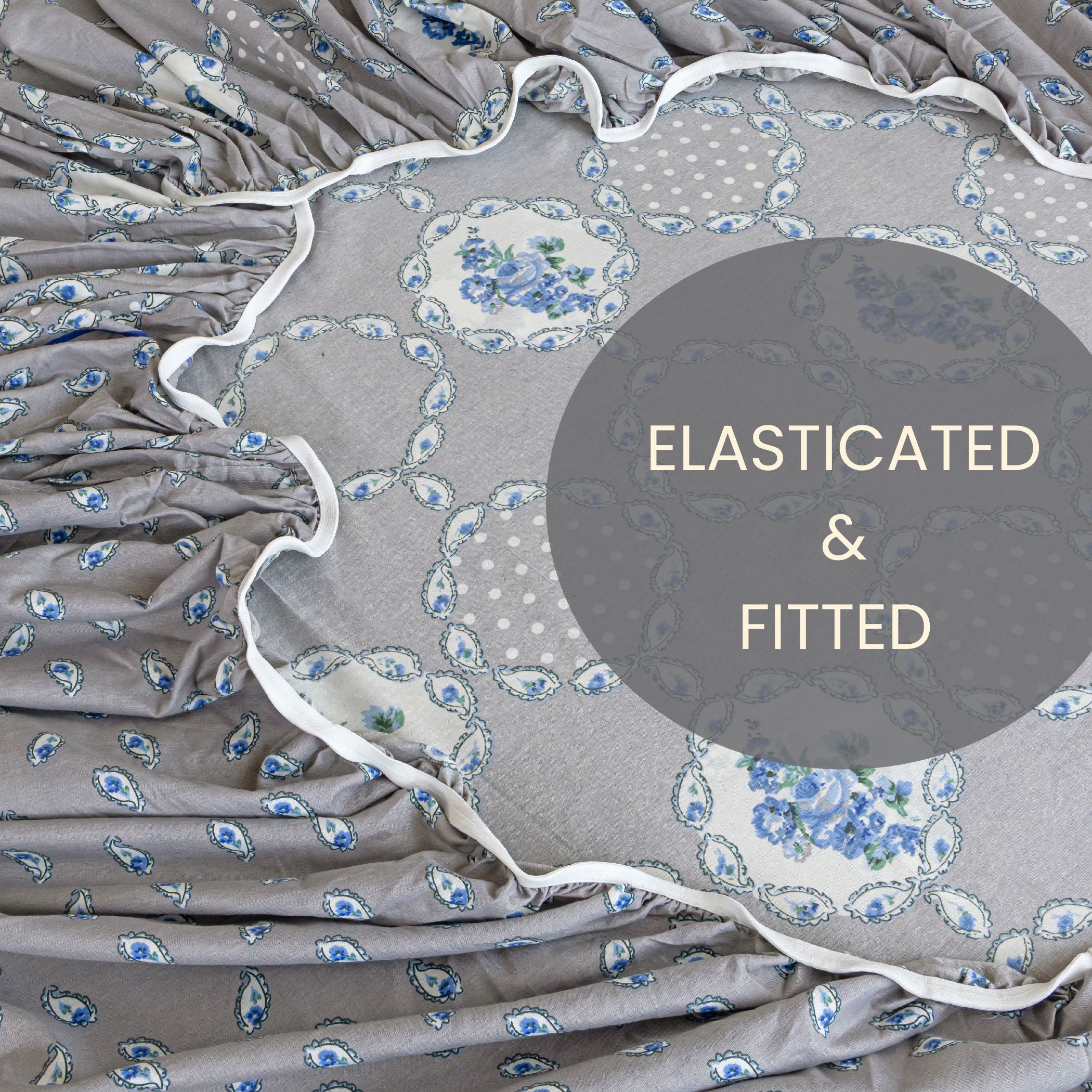 Misty Manor Paisley - European Grace 144TC Roto Cotton Queen Fitted Bedsheet (60x73x10 Inches)