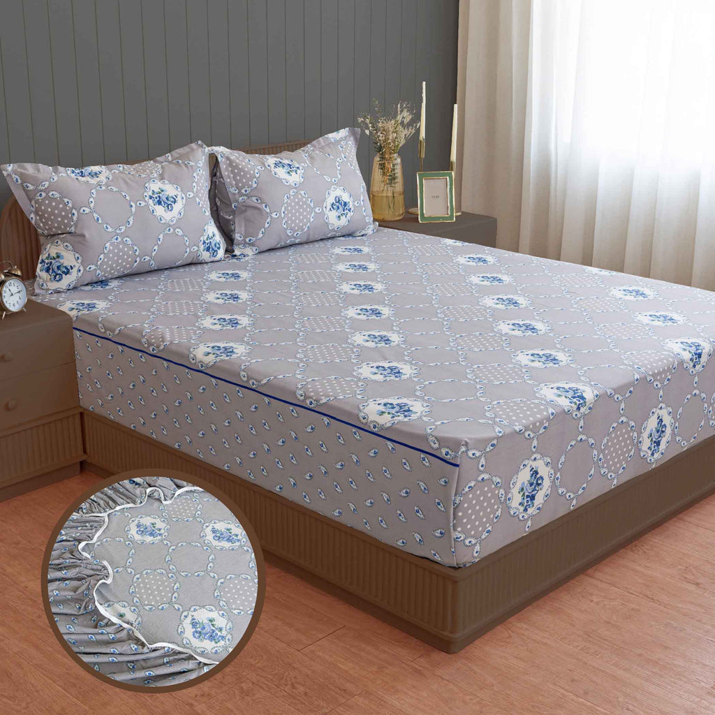 Misty Manor Paisley - European Grace 144TC Roto Cotton King Fitted Bedsheet (72x78x10 Inches)