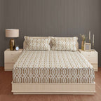 Honeyed Hexagon - Regal 144TC Cotton in Earthy Brown Queen Fitted Bedsheet (60x73x10 Inches)