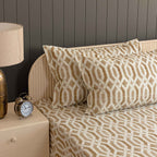 Honeyed Hexagon - Regal 144TC Cotton in Earthy Brown King Fitted Bedsheet (72x78x10 Inches)