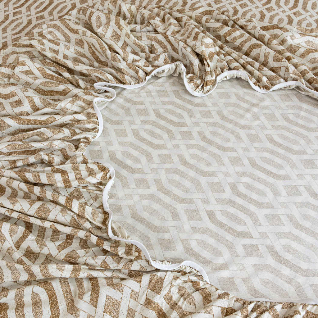 Honeyed Hexagon - Regal 144TC Cotton in Earthy Brown King Fitted Bedsheet (72x78x10 Inches)