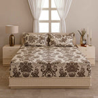 Baroque Splendor - Classic 144TC Roto Cotton Ethnic Motif King Fitted Bedsheet (72x78x10 Inches)