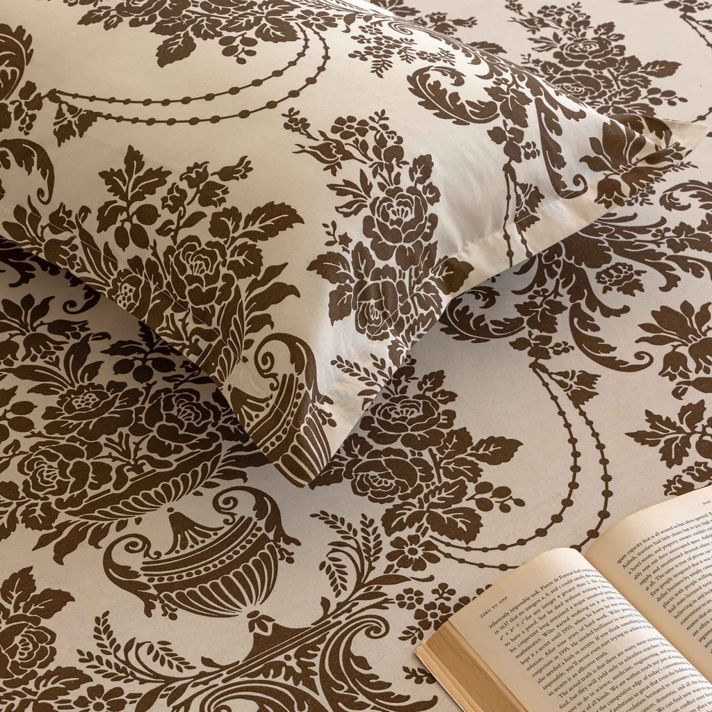 Baroque Splendor - Classic 144TC Roto Cotton Ethnic Motif King Fitted Bedsheet (72x78x10 Inches)