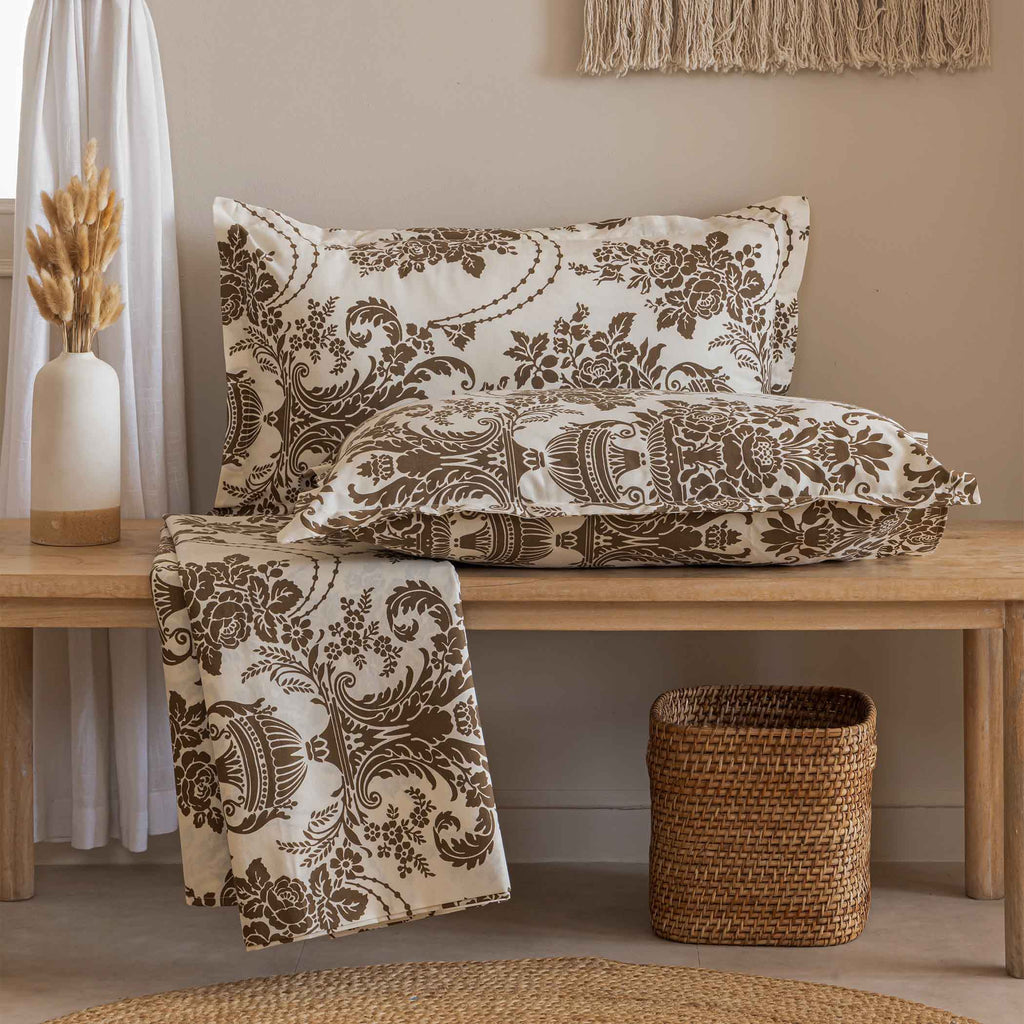 Baroque Splendor - Classic 144TC Roto Cotton Ethnic Motif King Fitted Bedsheet (72x78x10 Inches)