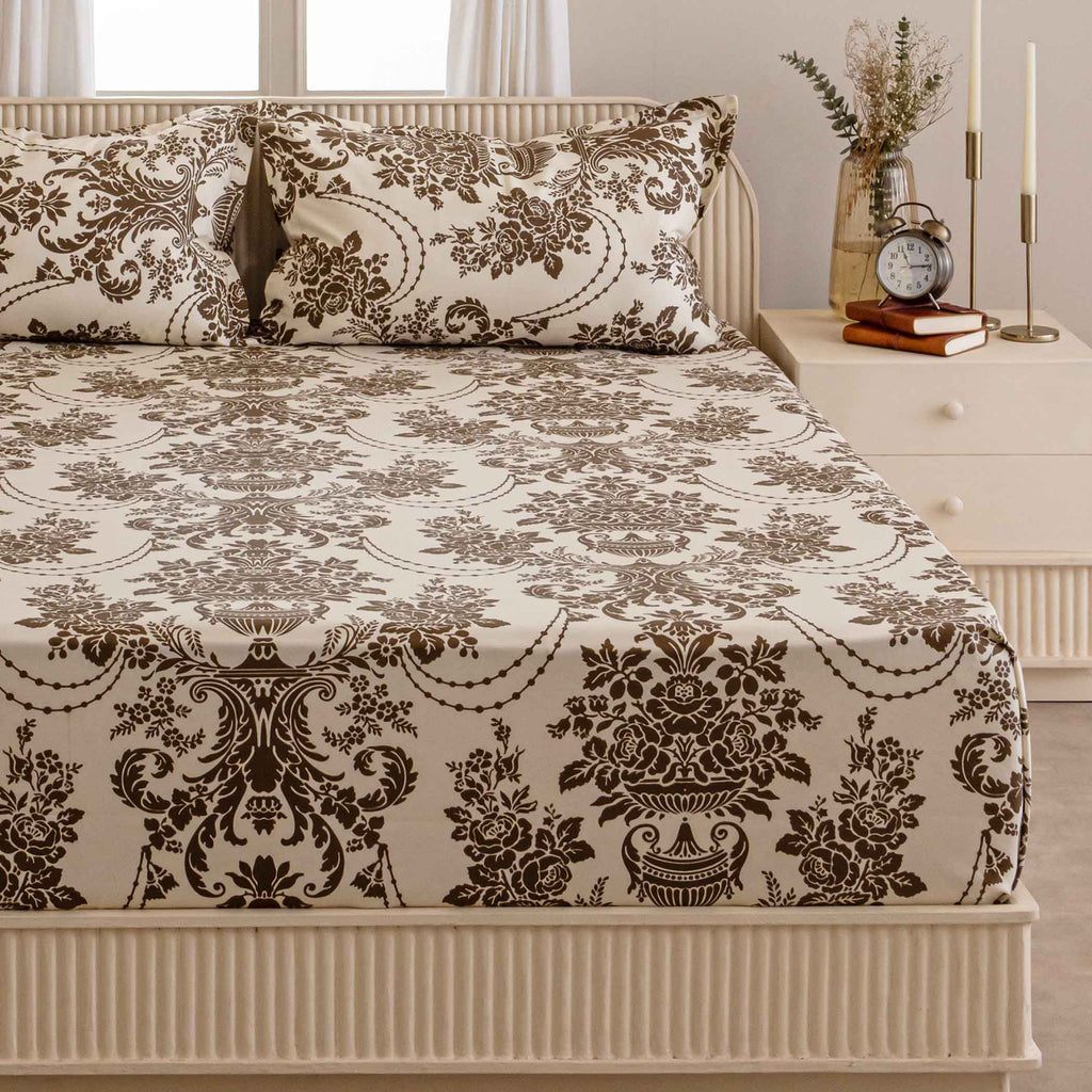 Baroque Splendor - Classic 144TC Roto Cotton Ethnic Motif Single Bedsheet (60x90 Inches)