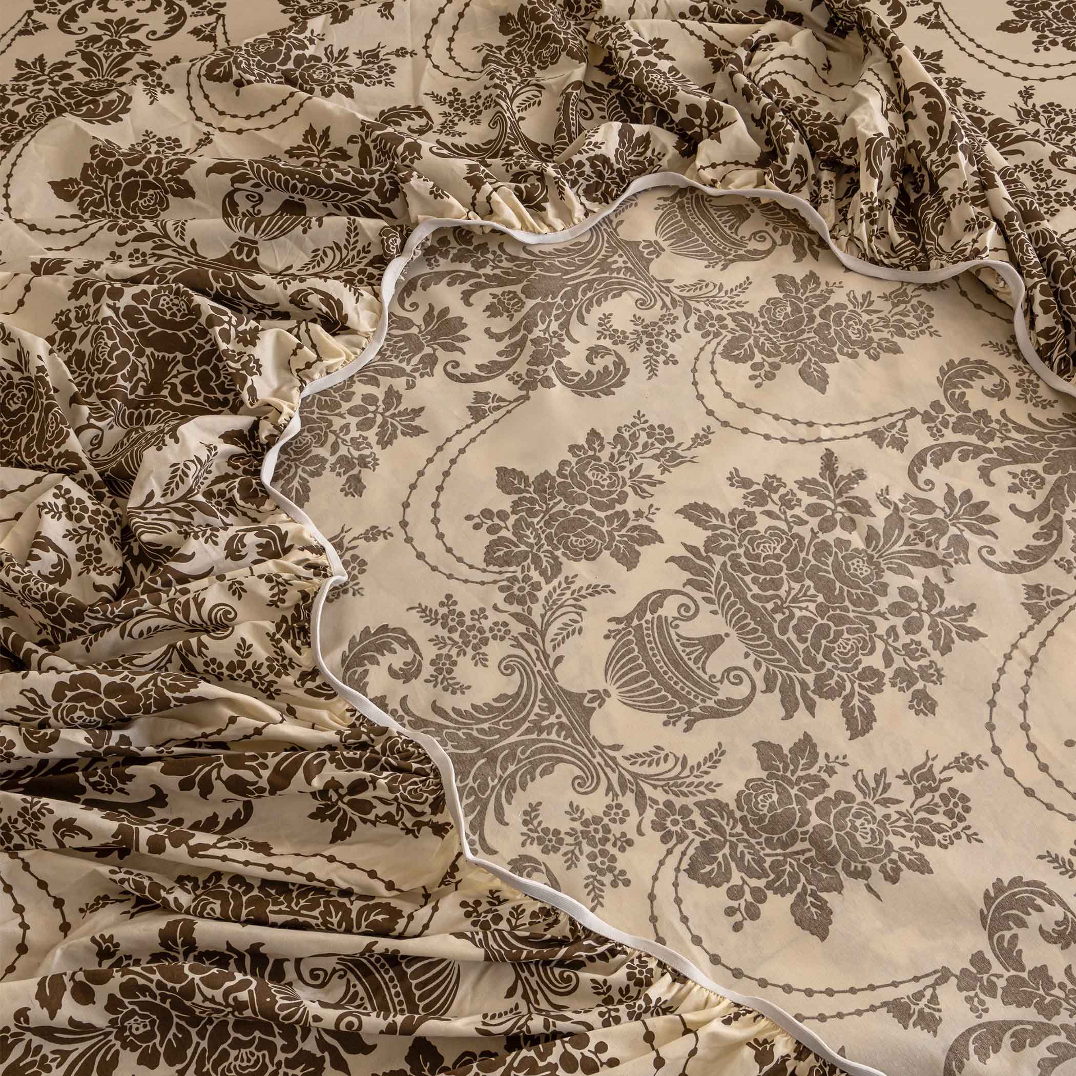 Baroque Splendor - Classic 144TC Roto Cotton Ethnic Motif King Fitted Bedsheet (72x78x10 Inches)