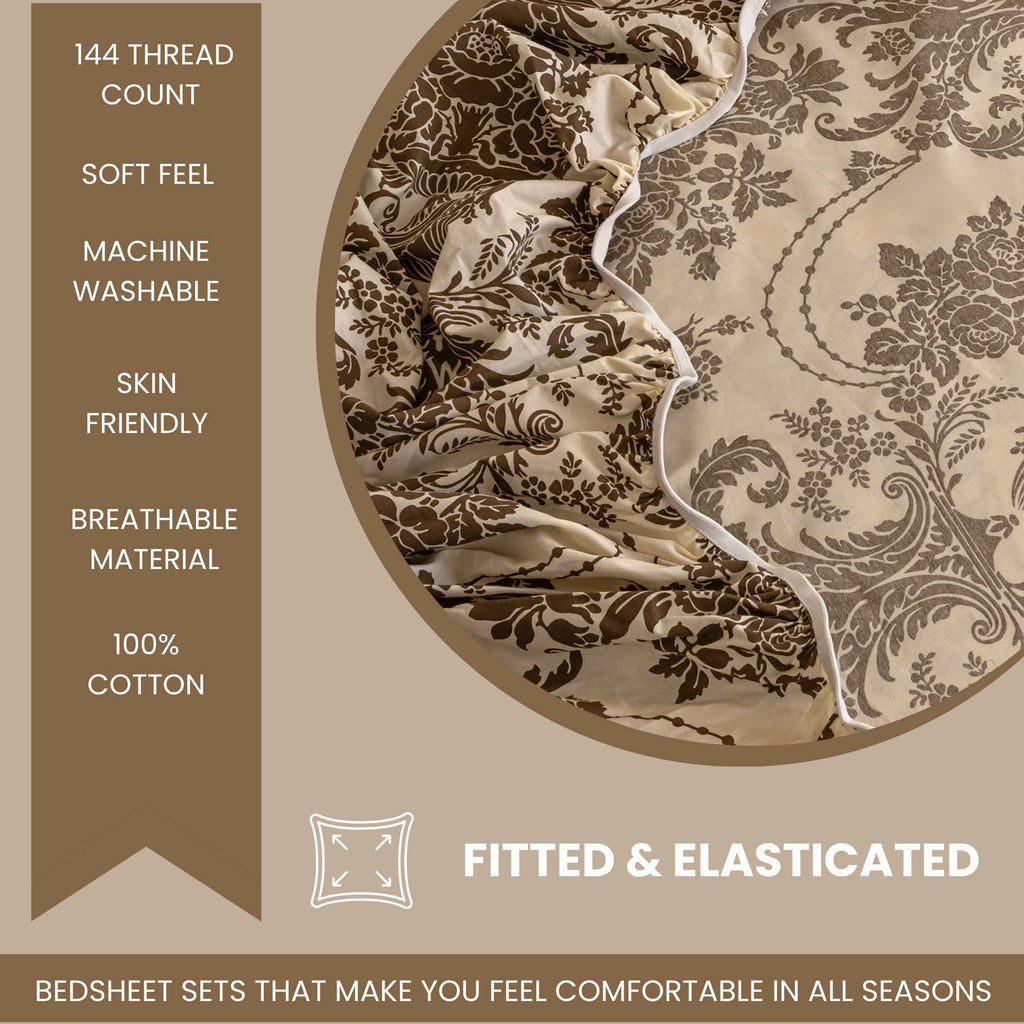 Baroque Splendor - Classic 144TC Roto Cotton Ethnic Motif Single Bedsheet (60x90 Inches)