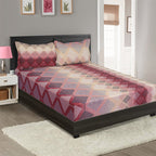 Red & Beige Geometric King Fitted Bedsheet with 2 Pillow Covers 144TC (72x78x10 inches)