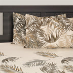 Beige Tropical Leaf King Fitted Bedsheet with 2 Pillow Covers 144TC (72x78x10 inches)