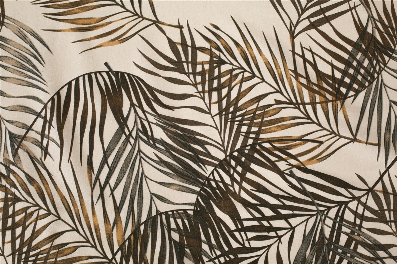 Beige Tropical Leaf King Fitted Bedsheet with 2 Pillow Covers 144TC (72x78x10 inches)