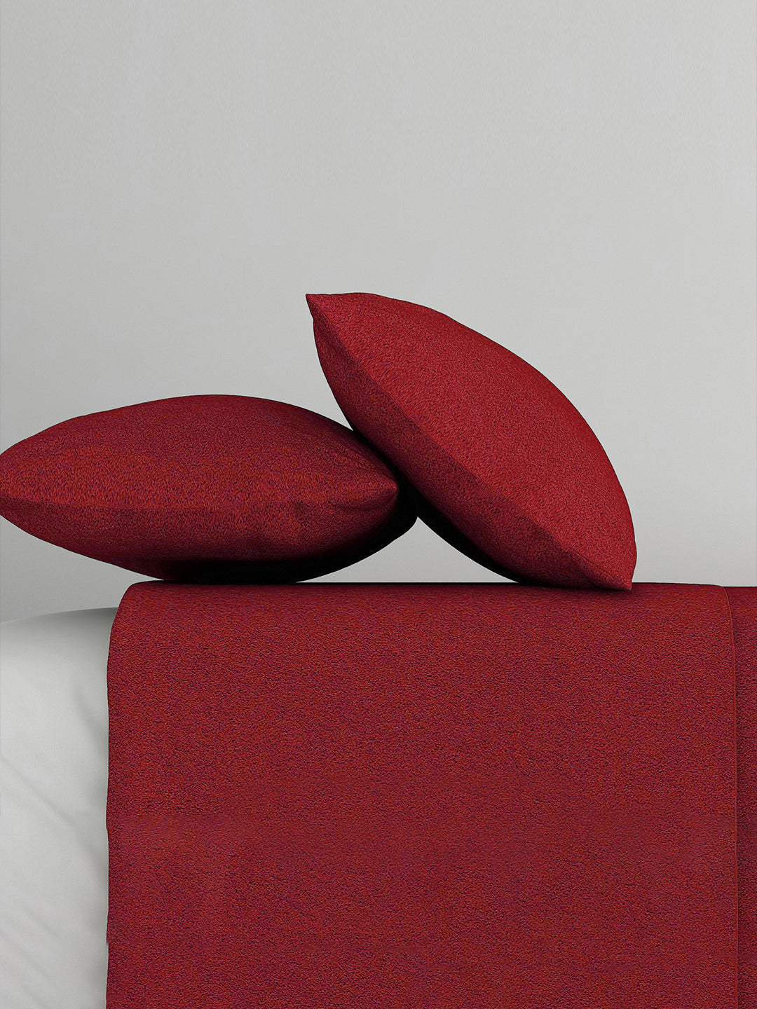 Solid Maroon Thermal King Fitted Bedsheet with 2 Matching Pillow Cover (72x78x10 inches)