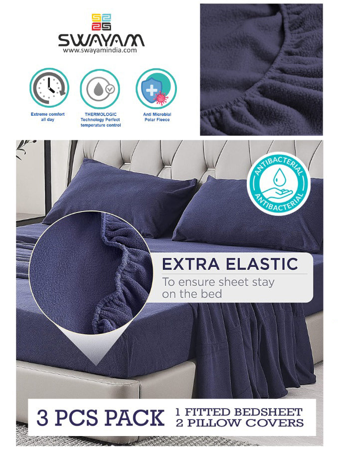 Solid Maroon Thermal King Fitted Bedsheet with 2 Matching Pillow Cover (72x78x10 inches)