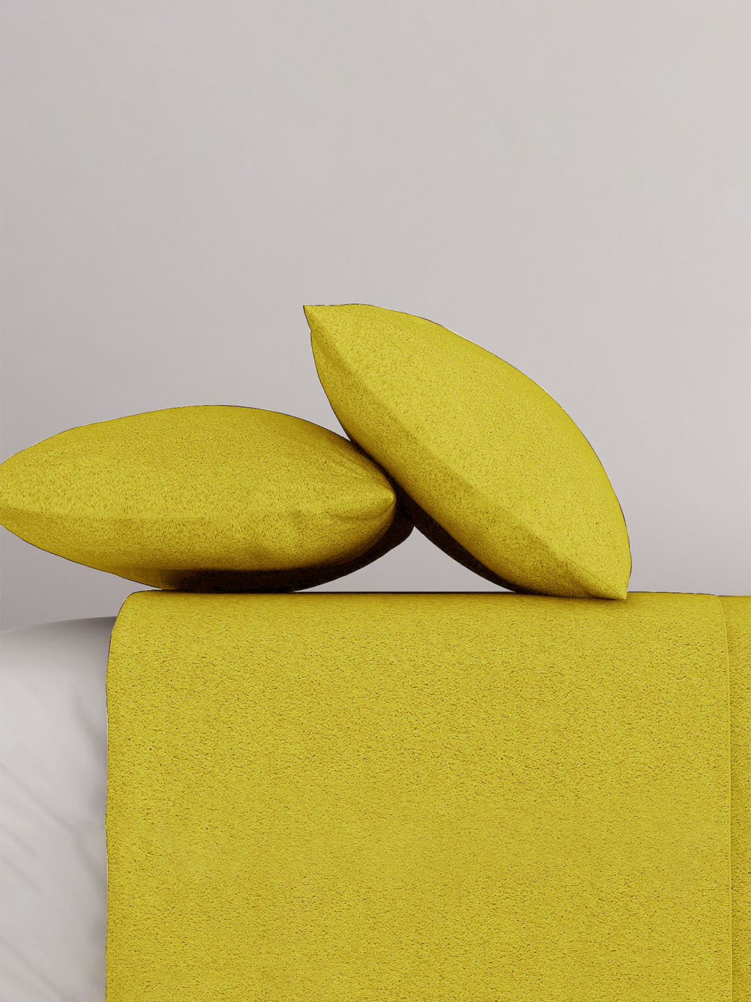 Solid Yellow Thermal King Fitted Bedsheet with 2 Matching Pillow Cover (72x78x10 inches)