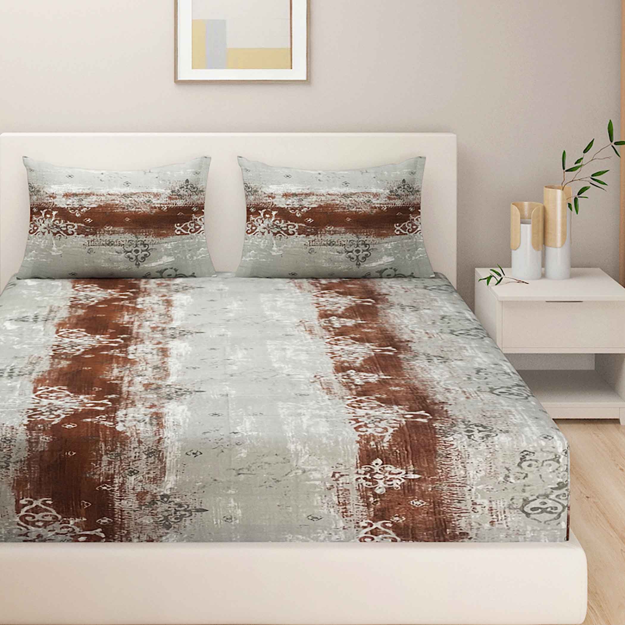 Dusk Texture - Warm Pastel 160TC Cotton Queen Fitted Bedsheet (60x73x10 Inches)