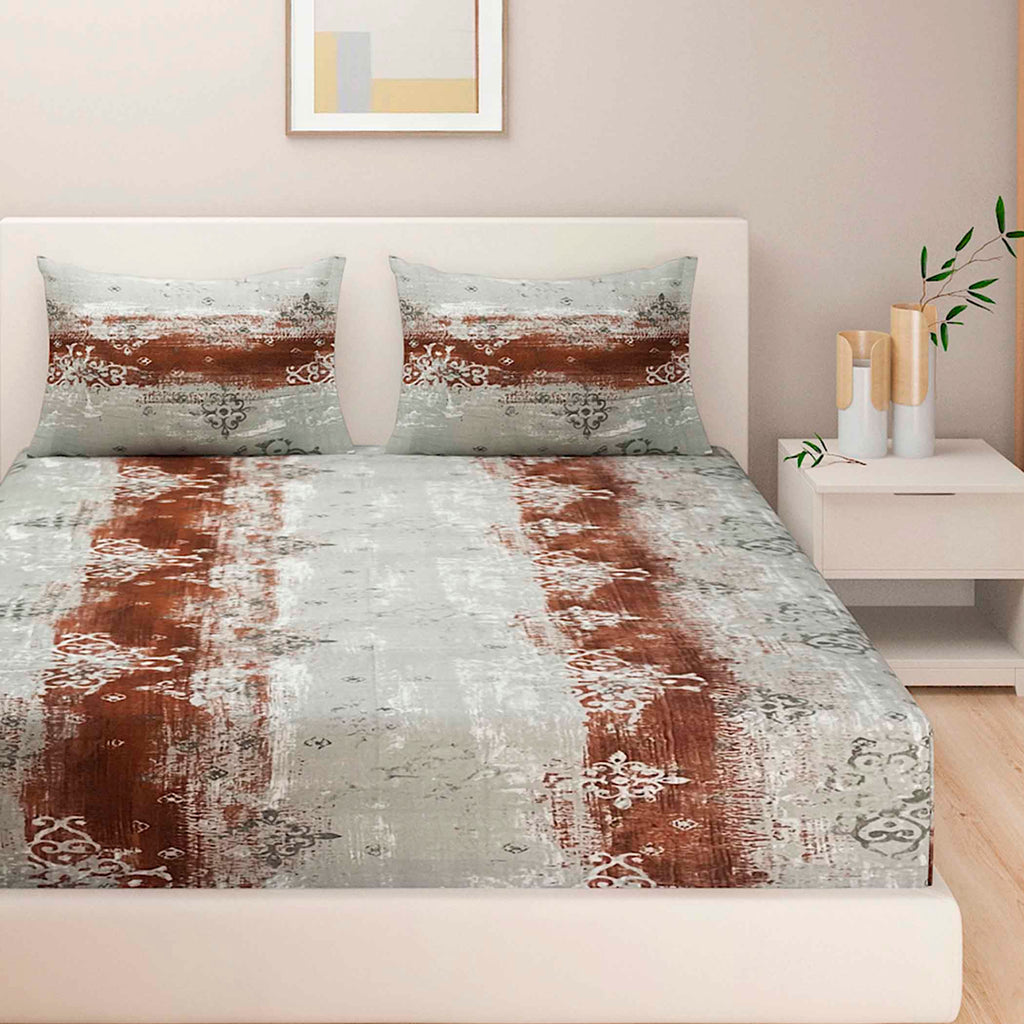 Terra Texture - Rustic Earthen 160TC Cotton King Fitted Bedsheet (72x78x10 Inches)