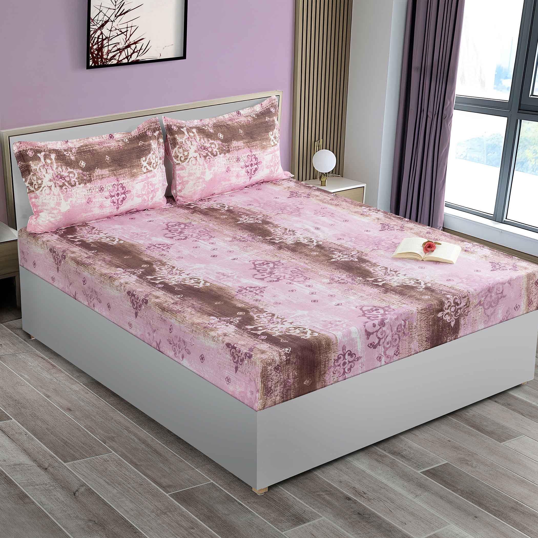 Sunbeam Texture - Golden Hues 160TC Cotton Queen Fitted Bedsheet (60x73x10 Inches)