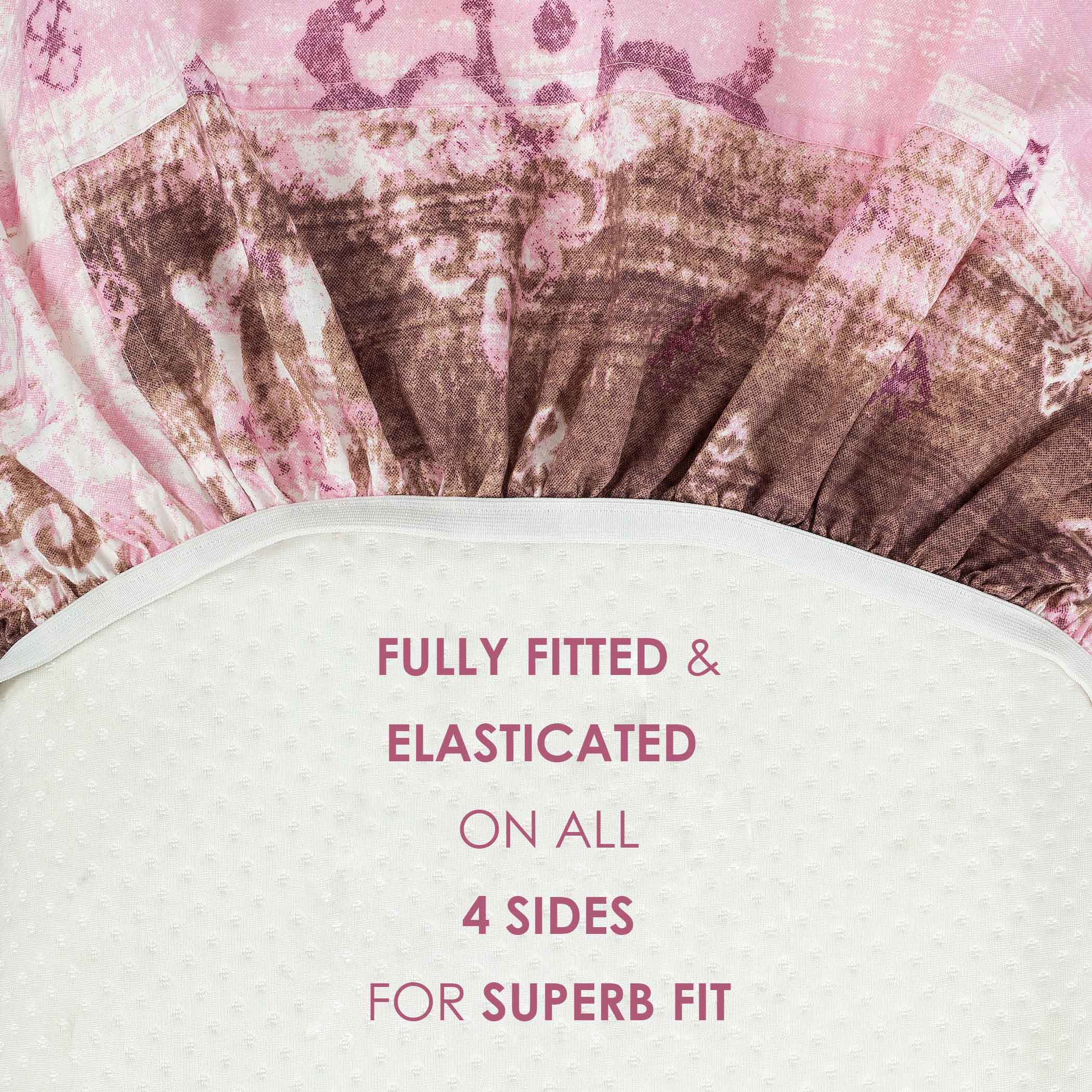 Sunbeam Texture - Golden Hues 160TC Cotton Queen Fitted Bedsheet (60x73x10 Inches)