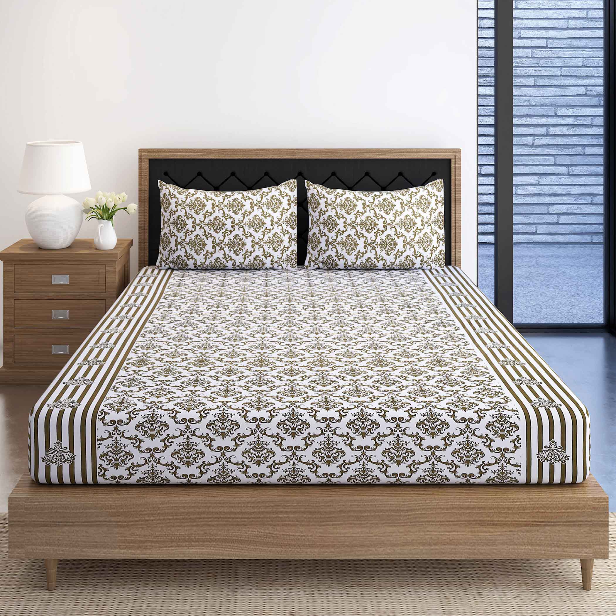 Regal Baroque Elegance 160TC Cotton King Fitted Bedsheet (72x78x10 Inches)