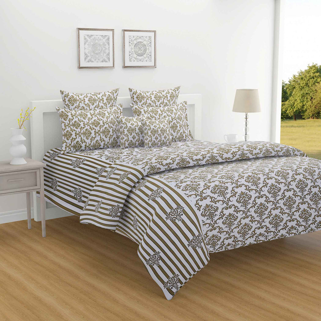 Regal Baroque Elegance 160TC Cotton Queen Fitted Bedsheet (60x73x10 Inches)