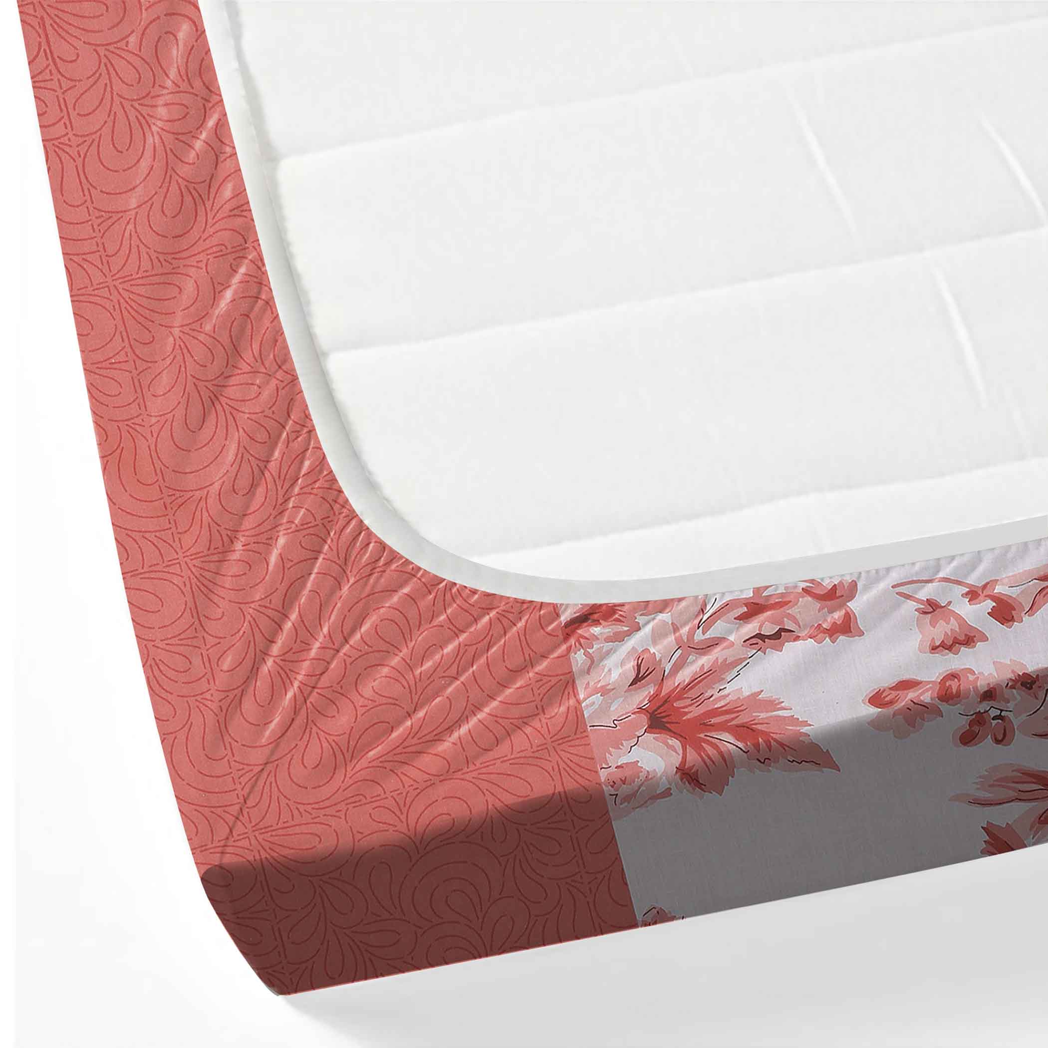 Coral Garden - 160TC Pure Cotton King Fitted Bedsheet (72x78x10 Inches)