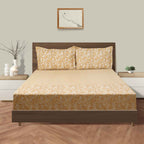 Golden Bloom - 160TC Pure Cotton Queen Fitted Bedsheet (60x73x10 Inches)