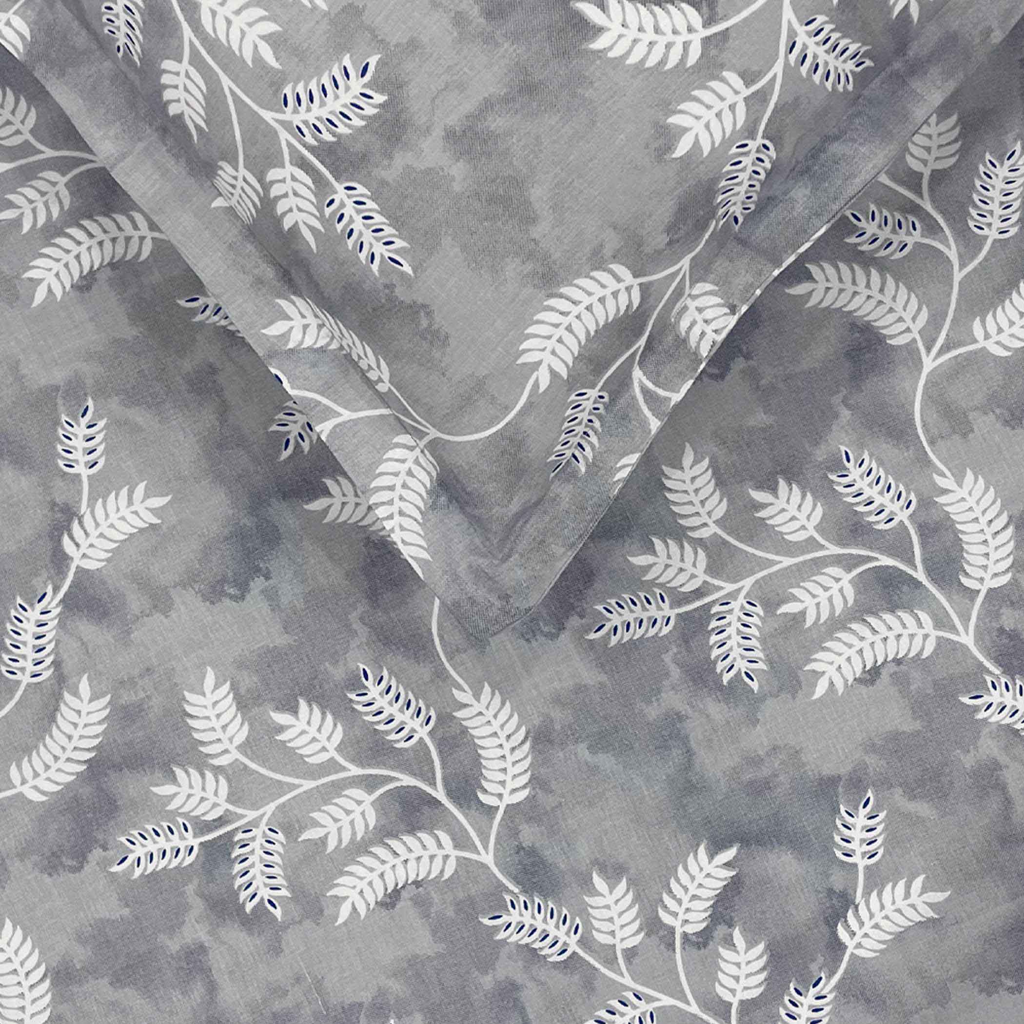 Grey Serenity - Leafy 160TC Pure Cotton King Fitted Bedsheet (72x78x10 Inches)