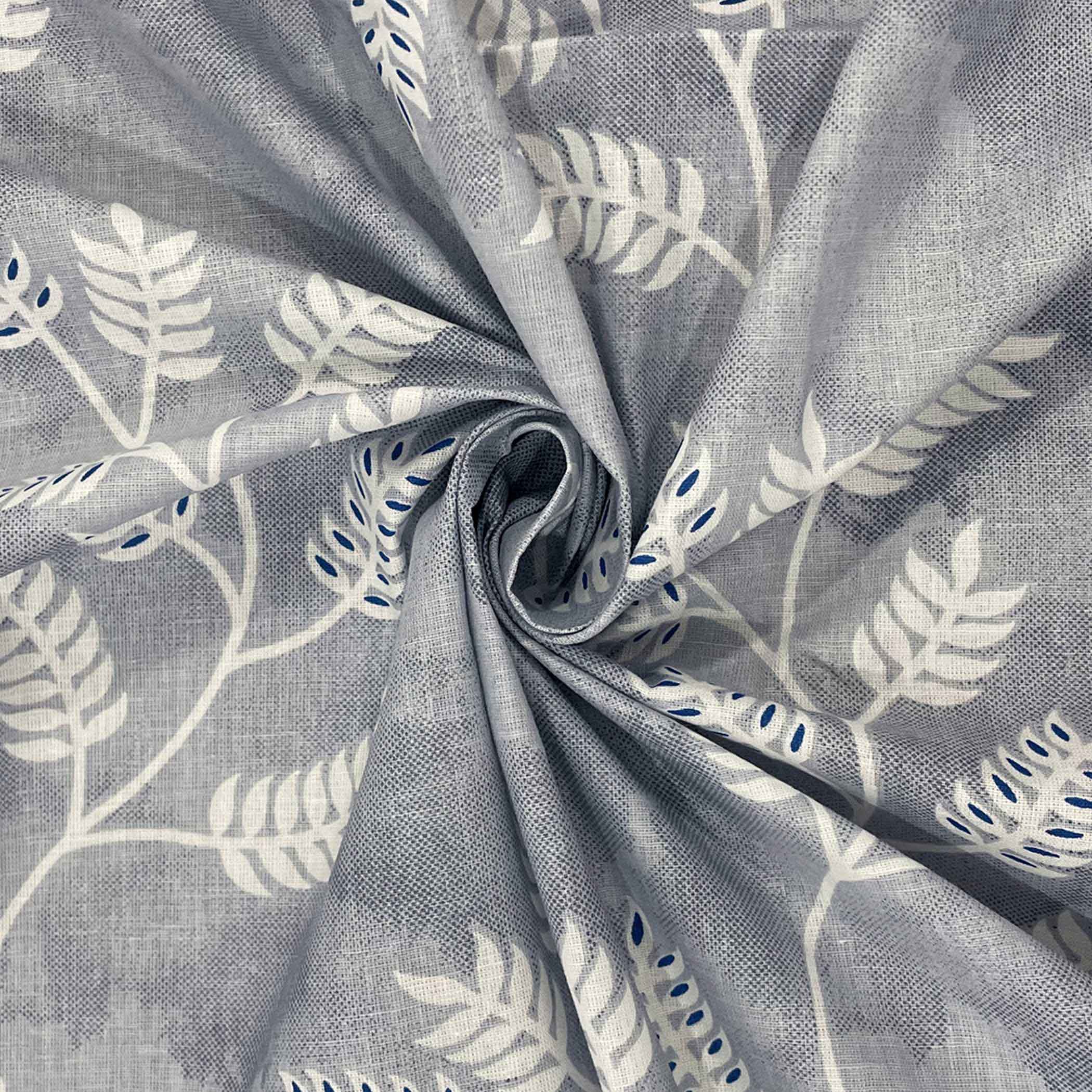 Grey Serenity - Leafy 160TC Pure Cotton Queen Fitted Bedsheet (60x73x10 Inches)