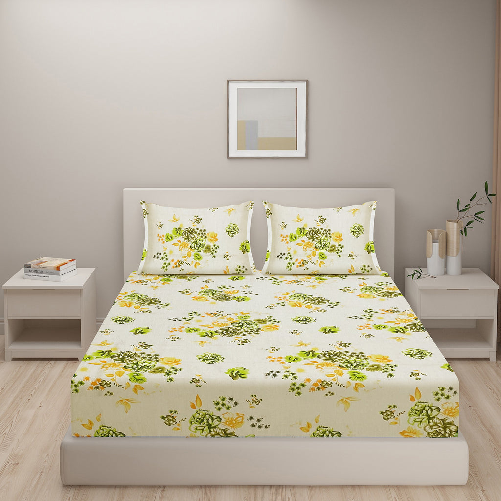 Green Meadow - 160TC Pure Cotton King Fitted Bedsheet (72x78x10 Inches)