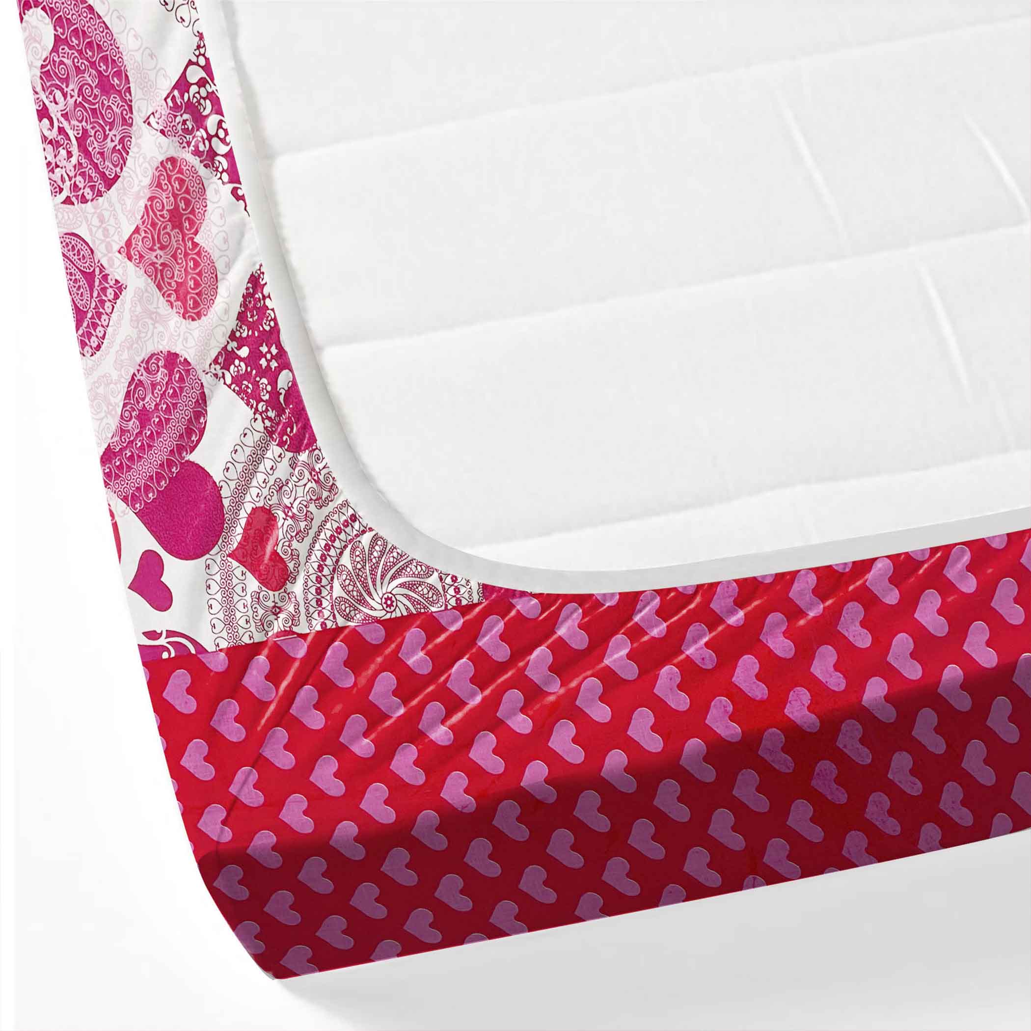 Blushing Hearts - 160TC Pure Cotton King Fitted Bedsheet (72x78x10 Inches)