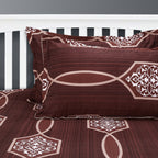 Royal Maroon Mosaic Cotton King Fitted Bedsheet with 2 Pillow Covers 250TC - Geometric Elegance (72x78x10 inches)