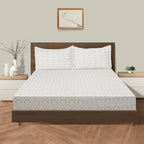 Cotton King Fitted Bedsheet with 2 Pillow Covers 250TC - White with Soft Pastel Ethnic Print (72x78x10 inches)