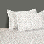 Cotton King Fitted Bedsheet with 2 Pillow Covers 250TC - White with Soft Pastel Ethnic Print (72x78x10 inches)