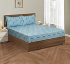 Cotton King Fitted Bedsheet with 2 Pillow Covers 250TC - Sky Blue Geometric Pattern (72x78x10 inches)