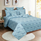 Cotton King Fitted Bedsheet with 2 Pillow Covers 250TC - Sky Blue Geometric Pattern (72x78x10 inches)