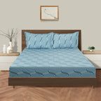 Cotton King Fitted Bedsheet with 2 Pillow Covers 250TC - Sky Blue Geometric Pattern (72x78x10 inches)