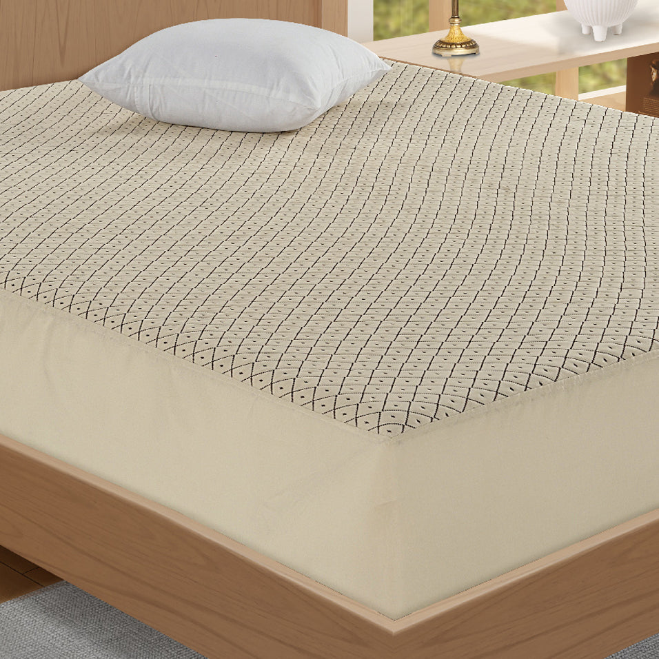 King Waterproof Fitted Mattress Protector – Beige with Geometric Pattern (72 x 78 inch)