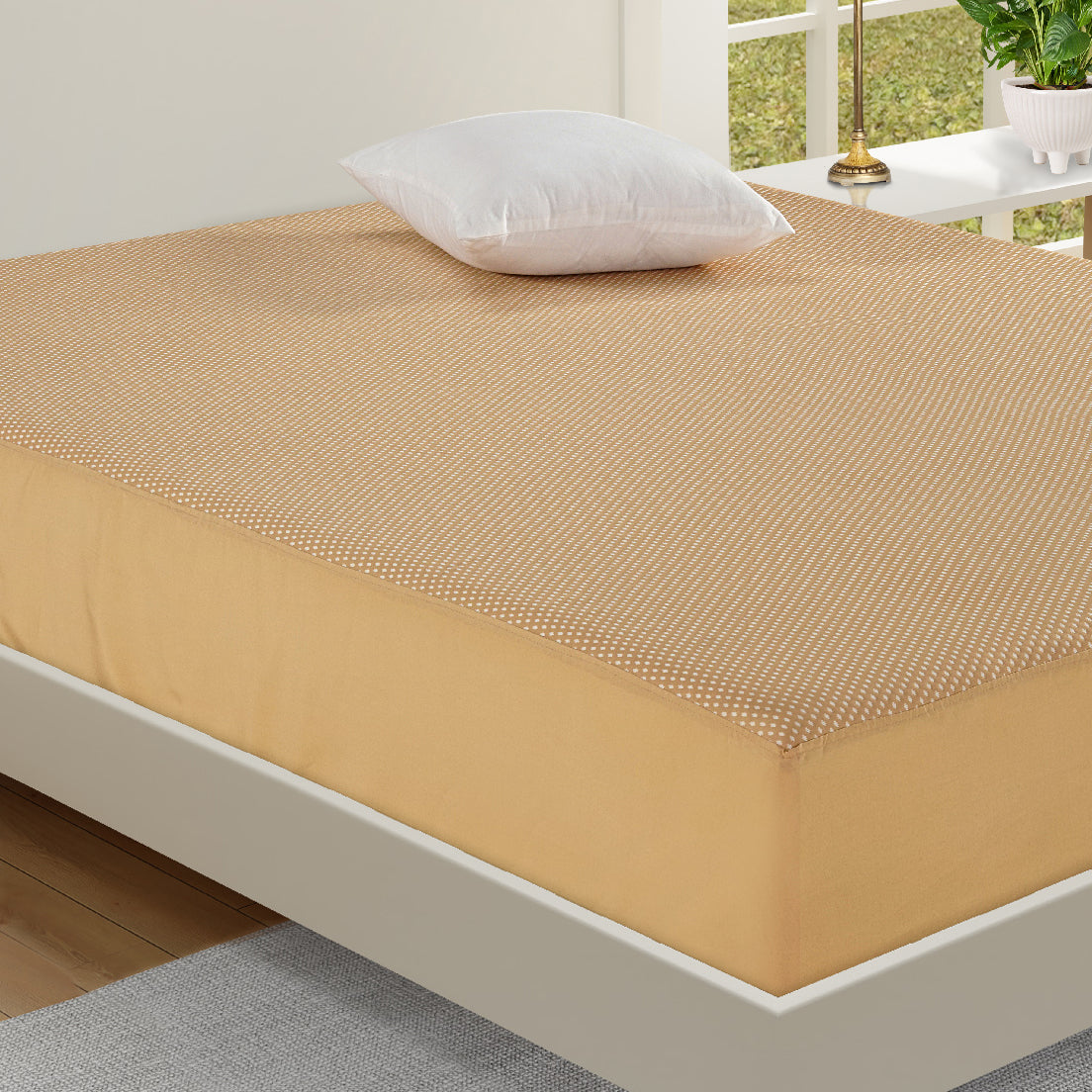 King Waterproof Fitted Mattress Protector – Golden Beige with Micro Dot Pattern (72 x 78 inch)