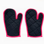 Premium Cotton Kitchen Apron Set with Oven Mitts, Pot Holder & Towels - Black & Red