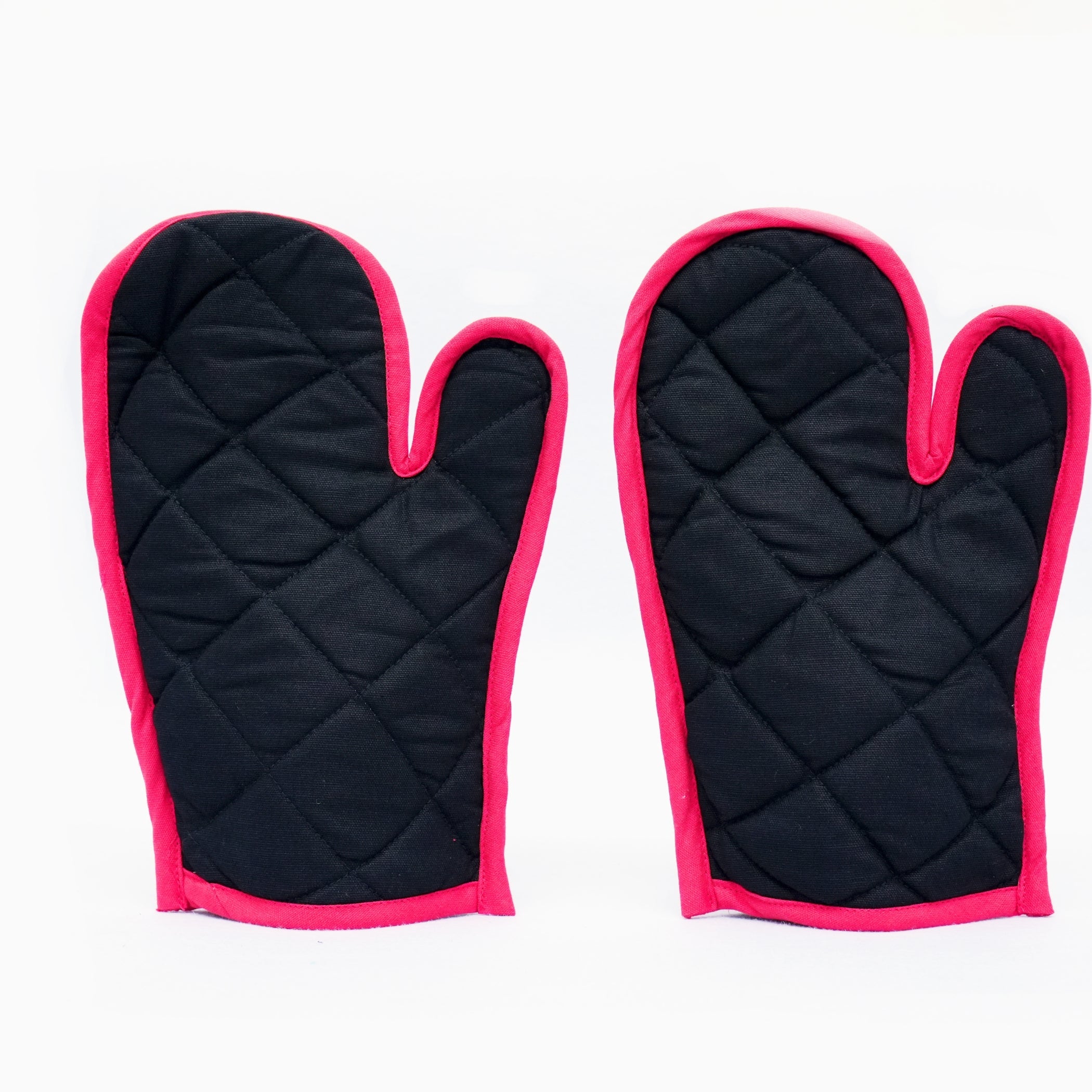 Premium Cotton Kitchen Apron Set with Oven Mitts, Pot Holder & Towels - Black & Red