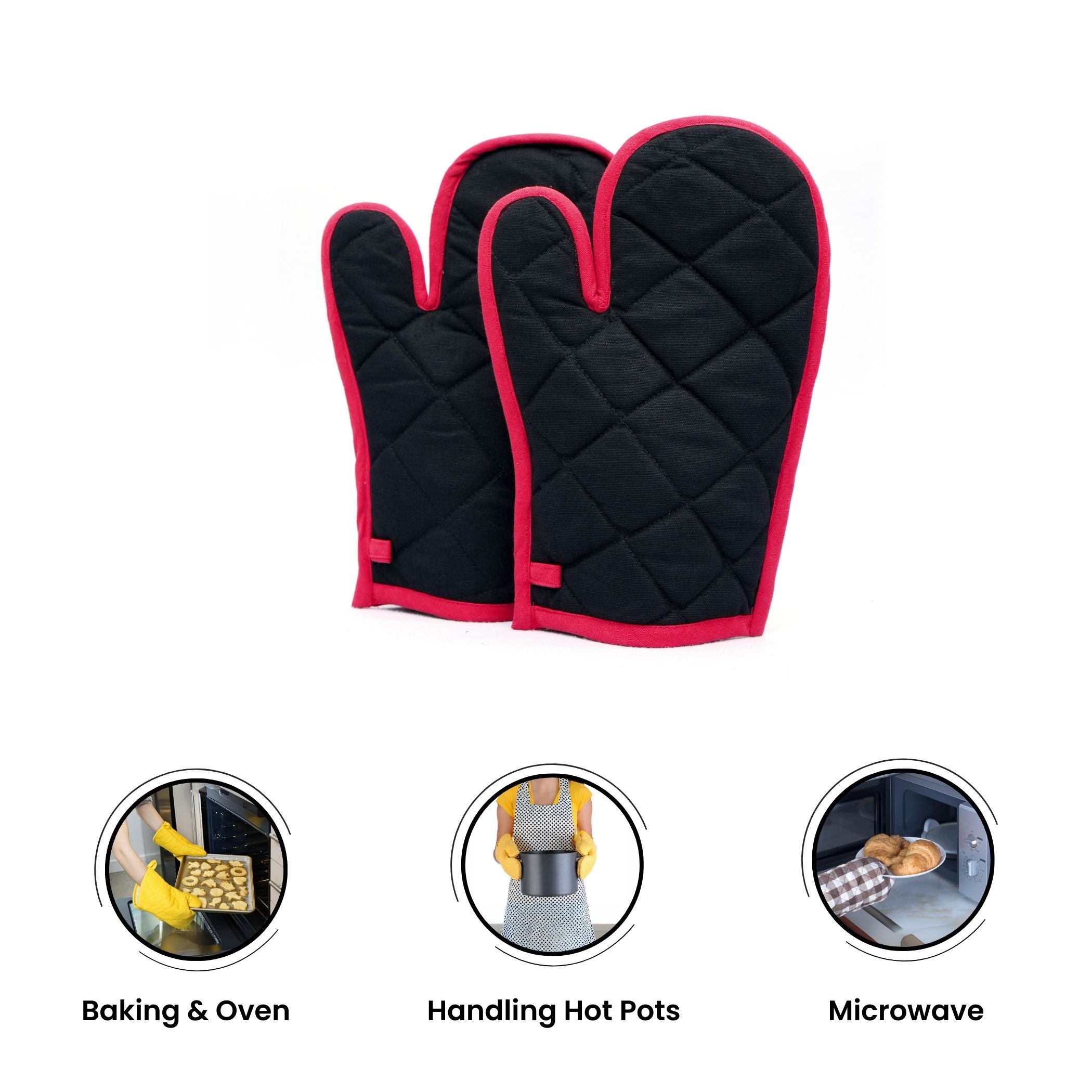 Premium Cotton Kitchen Apron Set with Oven Mitts, Pot Holder & Towels - Black & Red