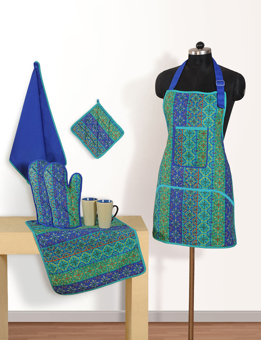 8 Pcs Premium Kitchen Set – Blue & Green Mosaic Print