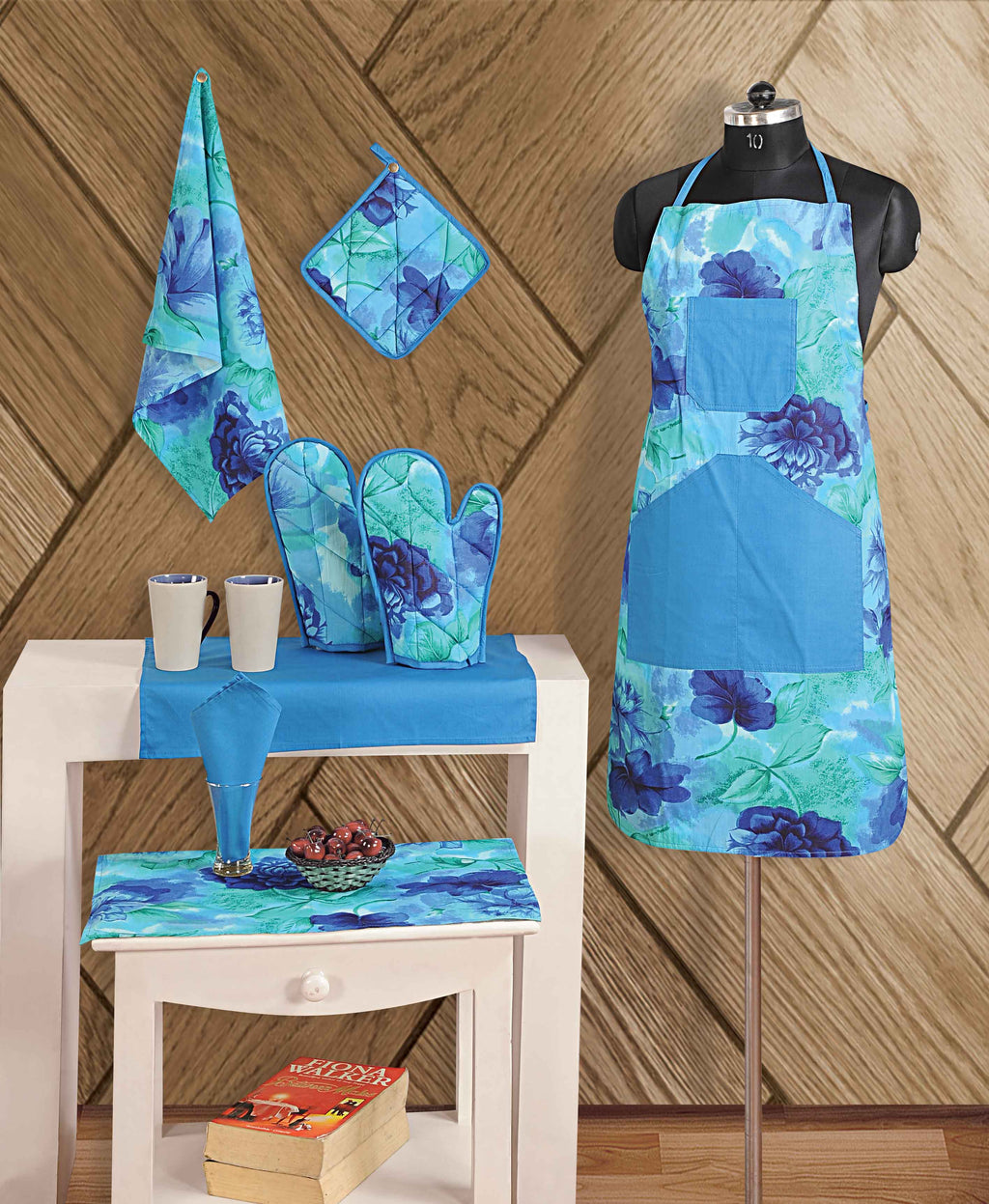 8 Pcs Premium Kitchen Set – Blue Floral Print
