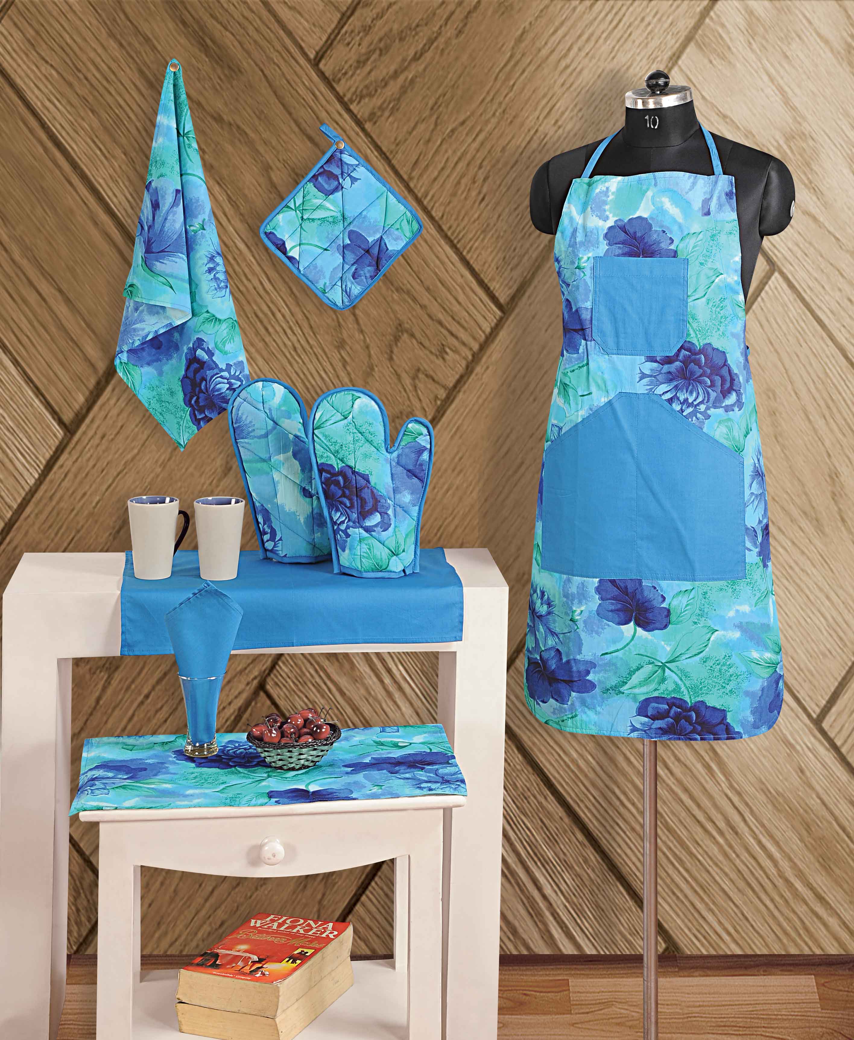 8 Pcs Premium Kitchen Set – Blue Floral Print