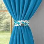 Turquoise Floral Border 220 GSM Cotton Casement Eyelet Curtain