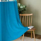 Turquoise Floral Border 220 GSM Cotton Casement Eyelet Curtain
