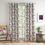 Ivory Pink Garden Bloom 220 GSM Cotton Casement Eyelet Curtain