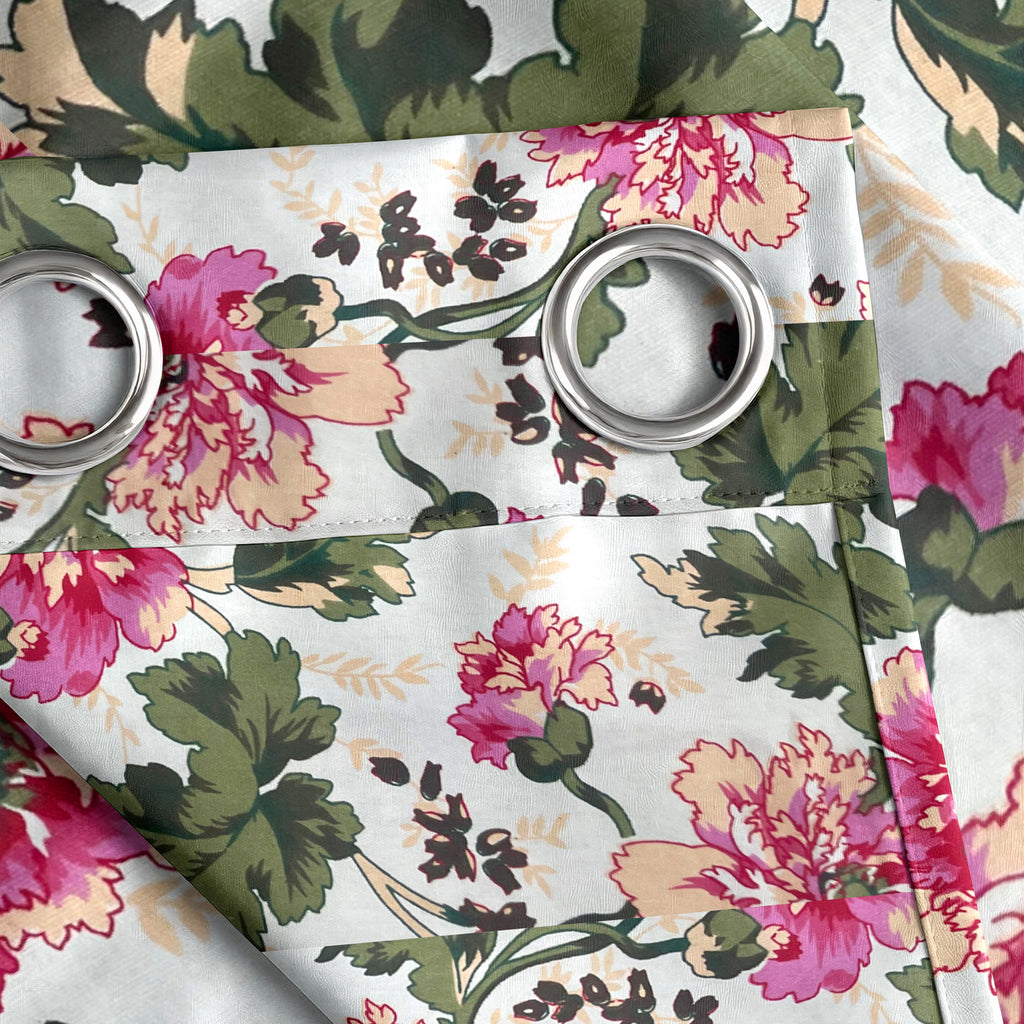 Ivory Pink Garden Bloom 220 GSM Cotton Casement Eyelet Curtain