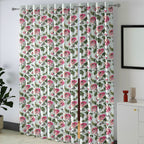 Ivory Pink Garden Bloom 220 GSM Cotton Casement Eyelet Curtain