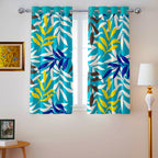 Turquoise Botanical Border 220 GSM Cotton Casement Eyelet Curtain