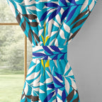 Turquoise Botanical Border 220 GSM Cotton Casement Eyelet Curtain